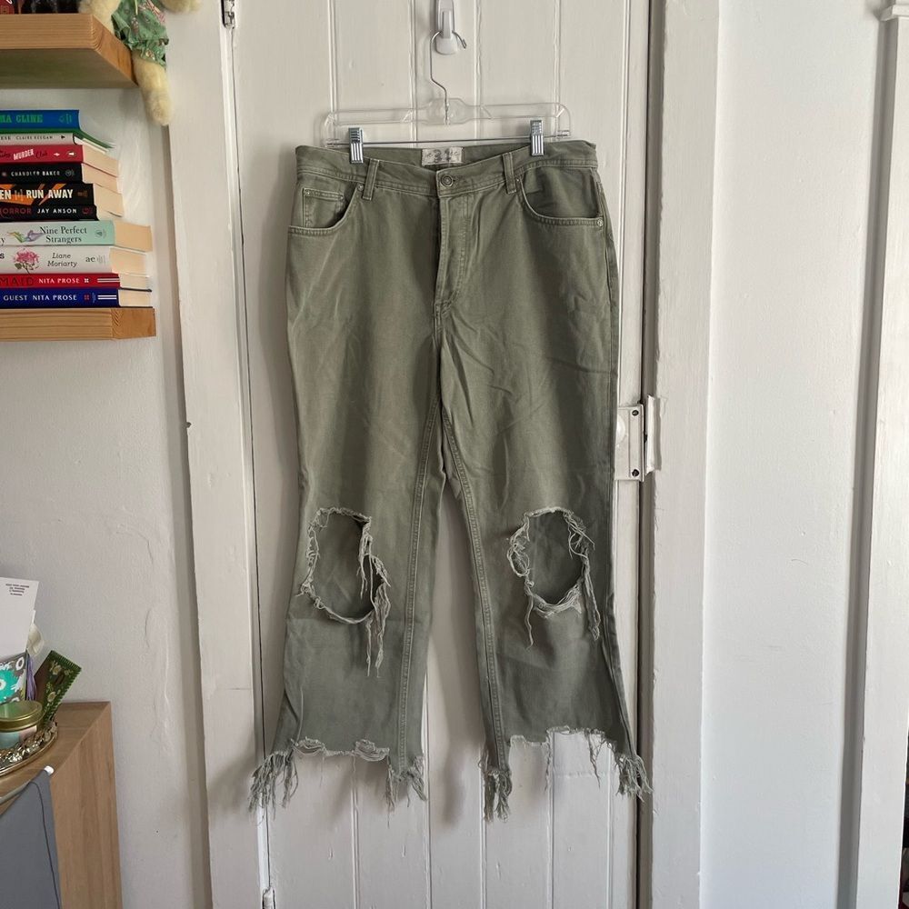 Free People Olive Maggie Mid-Rise Straight Jeans - Picture 3 of 7